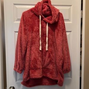 High-low faux Sherpa hoodie